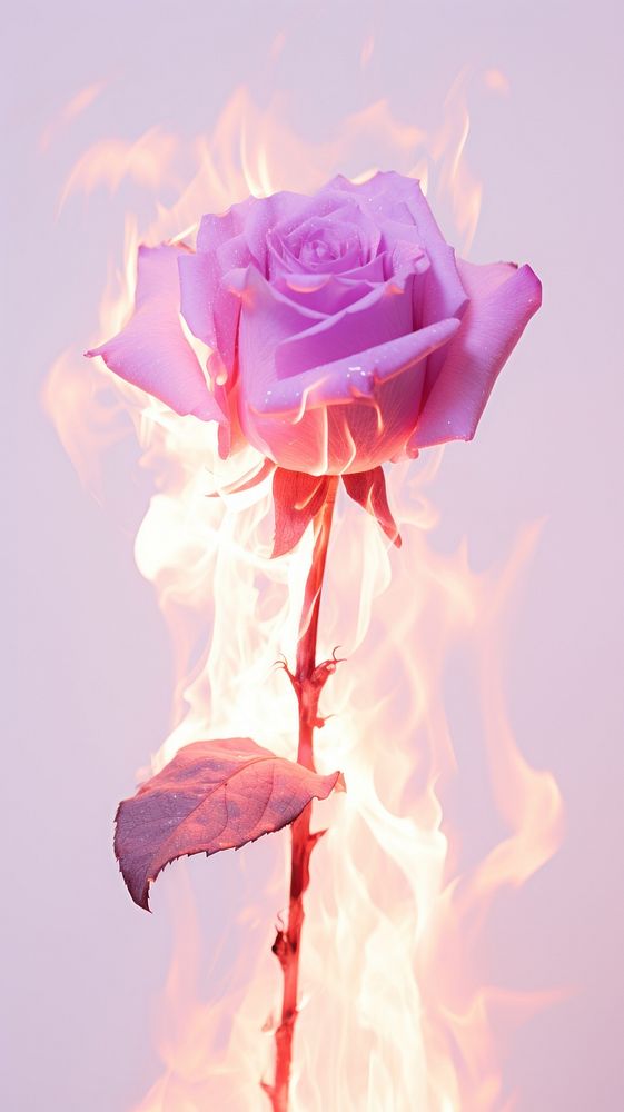 Aesthetic pink rose on fire flower purple petal.