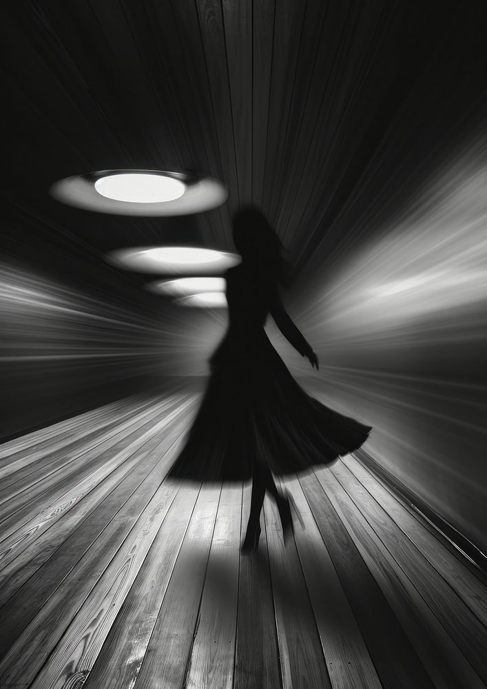 Silhouette Black and white isolate woman with fashion on cat walk light dancing walking.