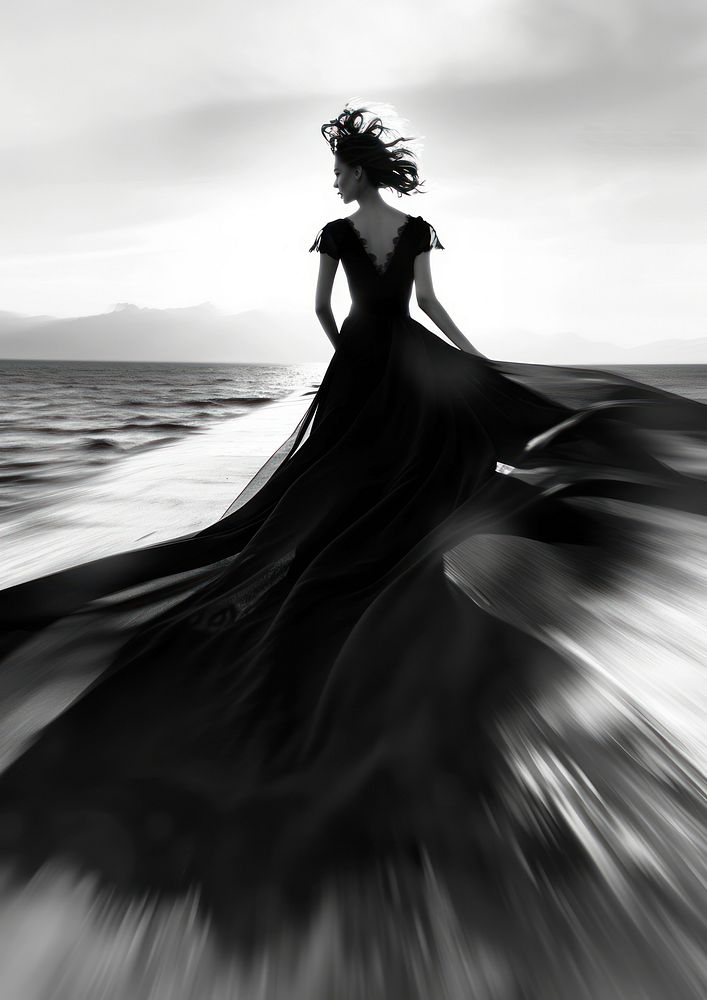 Silhouette Black and white isolate woman with fashion outdoors motion adult.