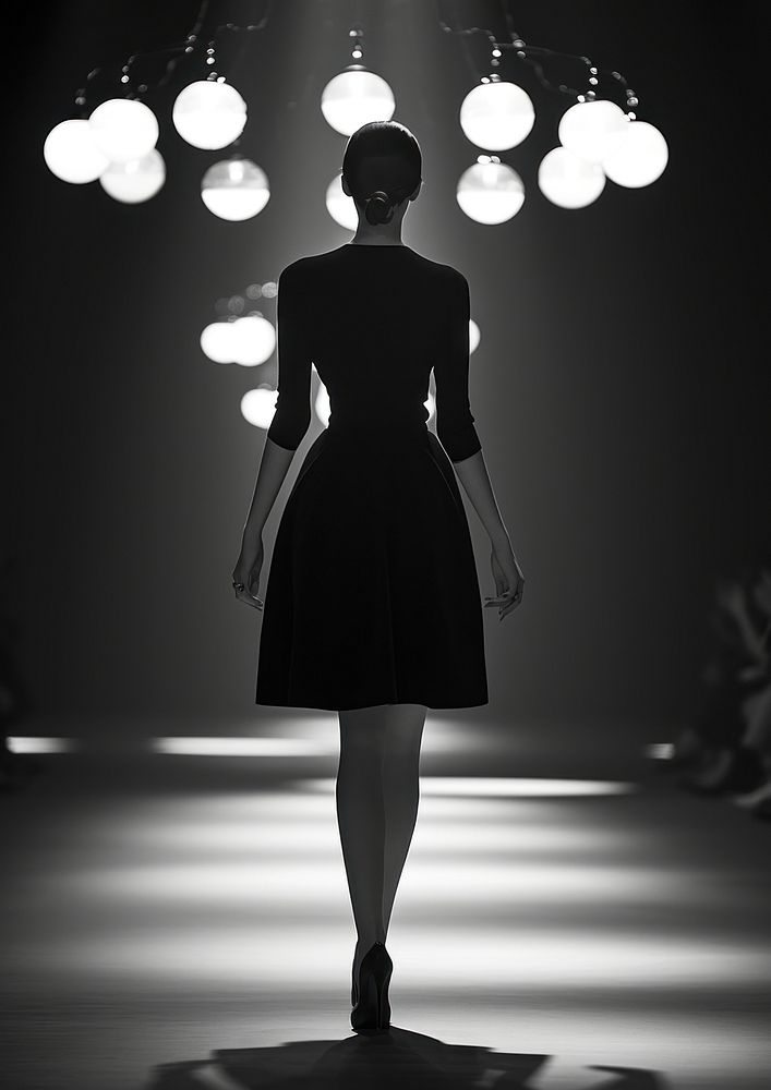 Silhouette Black and white isolate woman with fashion footwear lighting motion.