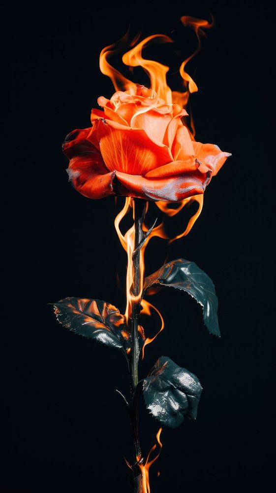 Aesthetic rose on fire flower petal plant.