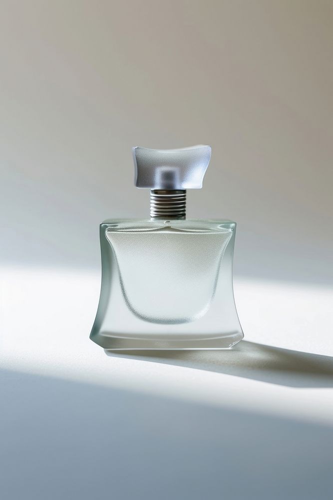 A frosted glass fragrance perfume bottle cosmetics lighting single object.