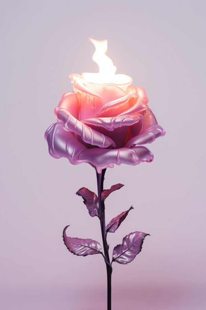 Aesthetic rose on fire flower candle purple.