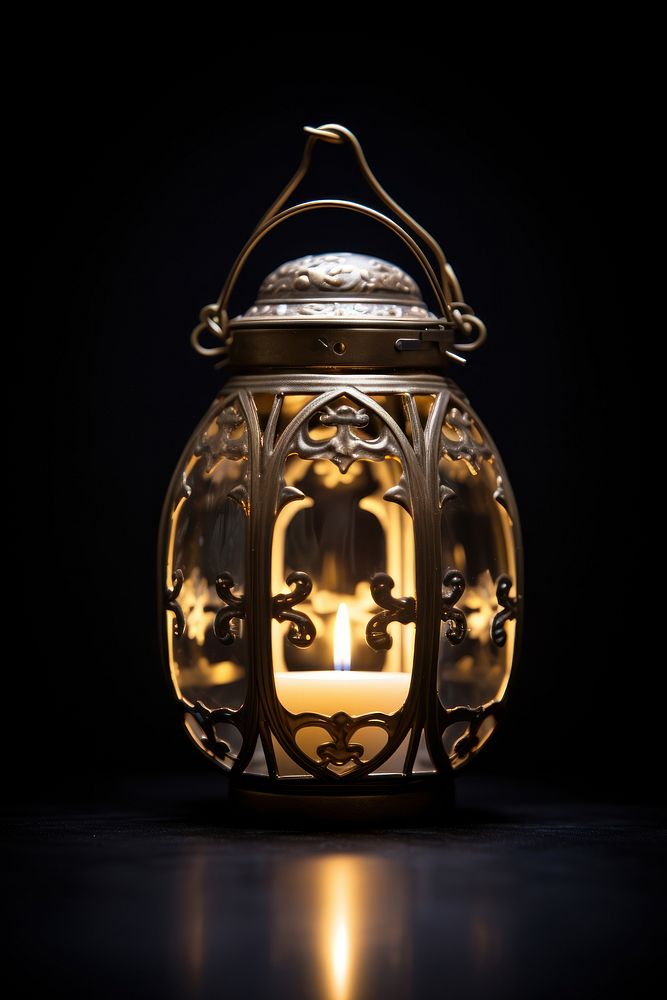A candle in a beautiful lantern lamp black background architecture. AI generated Image by rawpixel.