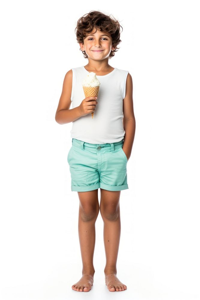 A boy holding an ice cream cone standing shorts summer. AI generated Image by rawpixel.