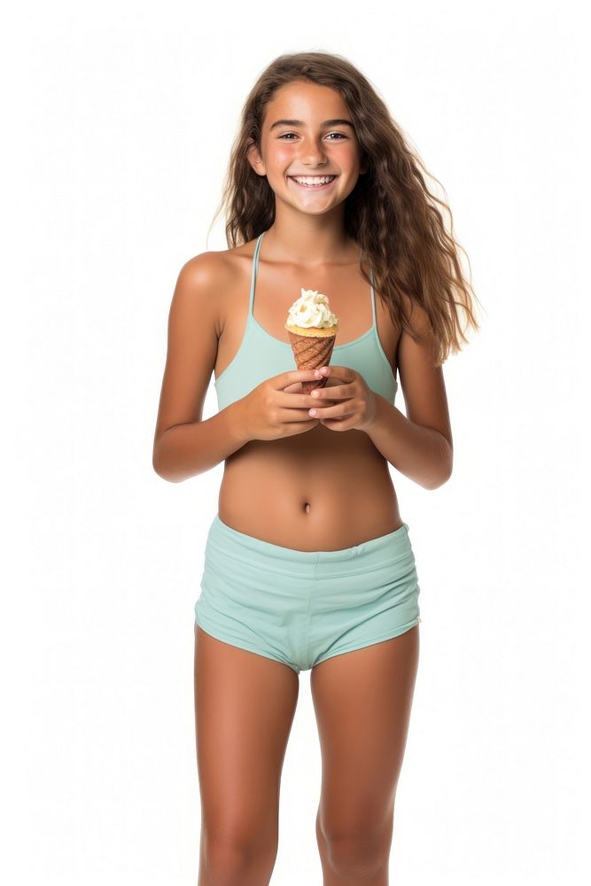 A girl holding an ice cream cone swimwear standing dessert. AI generated Image by rawpixel.