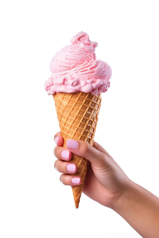 A female hand holding an ice cream cone dessert food white background. AI generated Image by rawpixel.