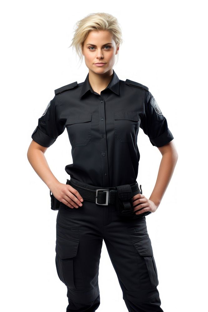 A police standing white background protection. AI generated Image by rawpixel.