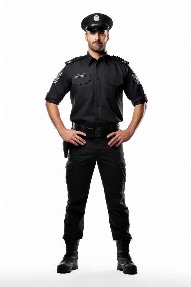 A police standing adult white background. AI generated Image by rawpixel.