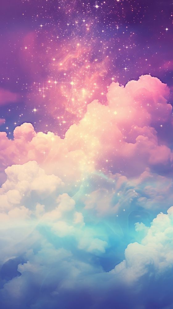 Cloud with rainbow and glitter purple outdoors nature.