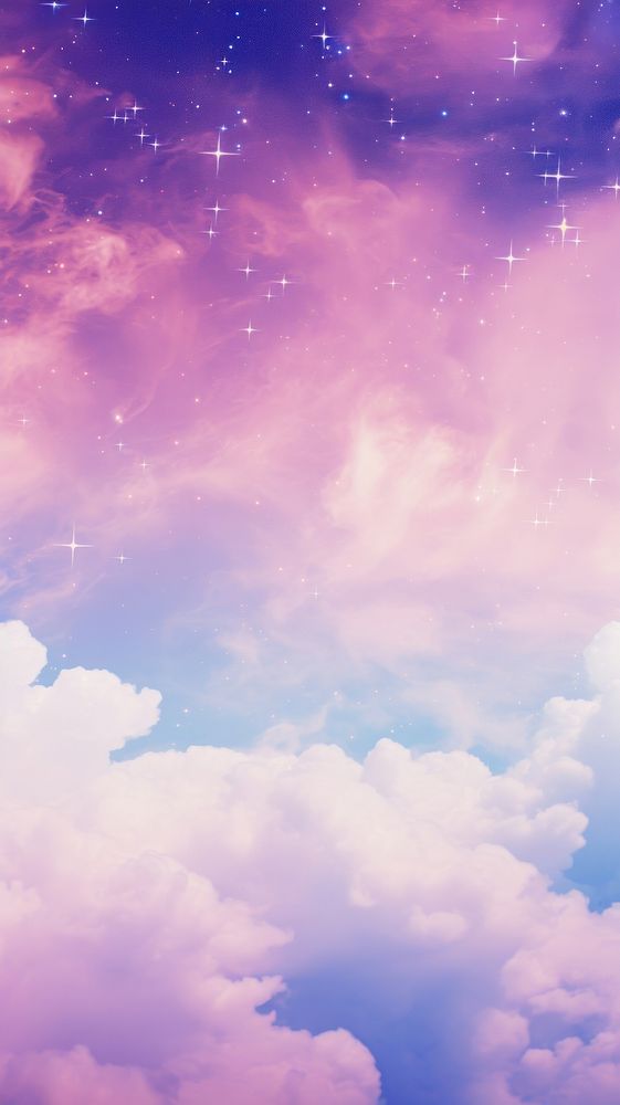Cloud with rainbow and glitter purple outdoors galaxy.