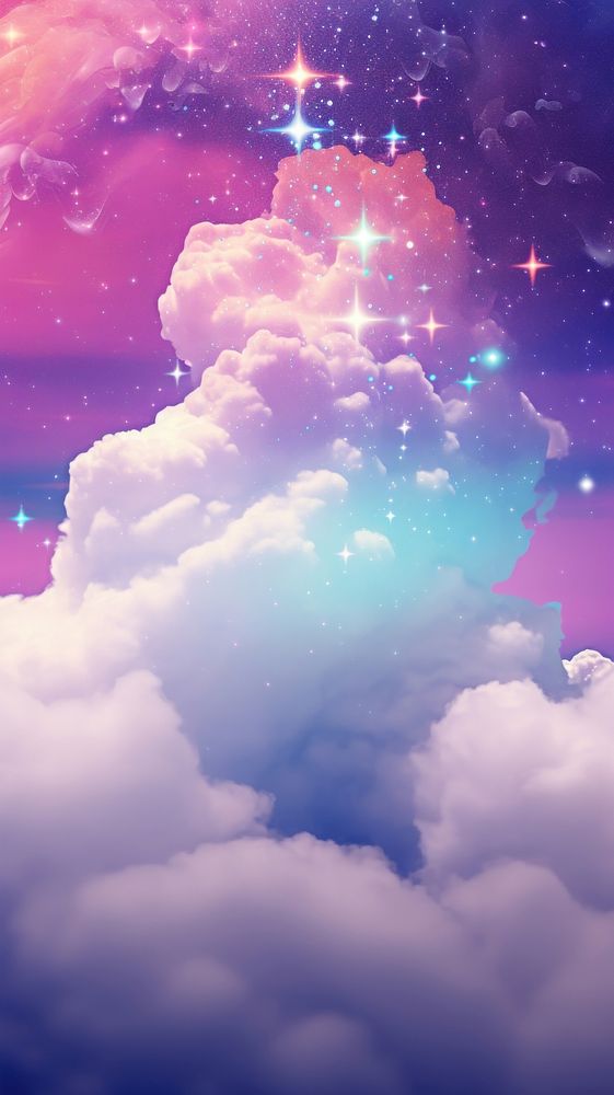 Cloud with rainbow and glitter galaxy nature purple.