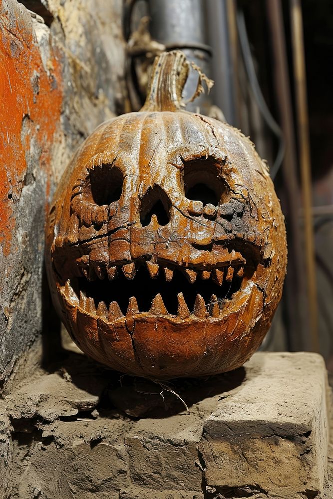 Funny spooky halloween anthropomorphic jack-o'-lantern.