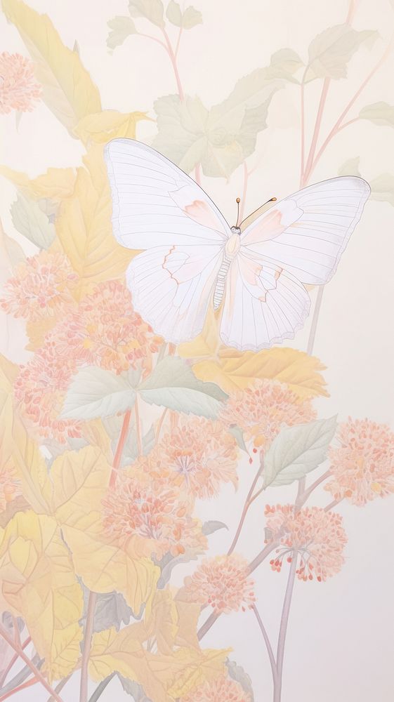 Cute butterfly in garden sketch pattern drawing.