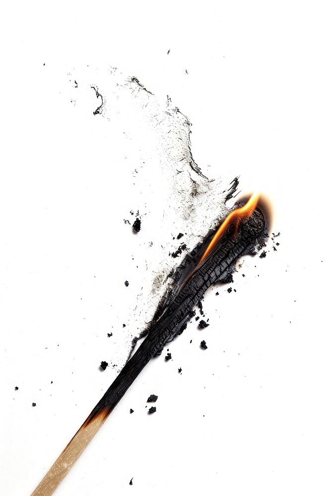 A match burnt brush white background splattered.