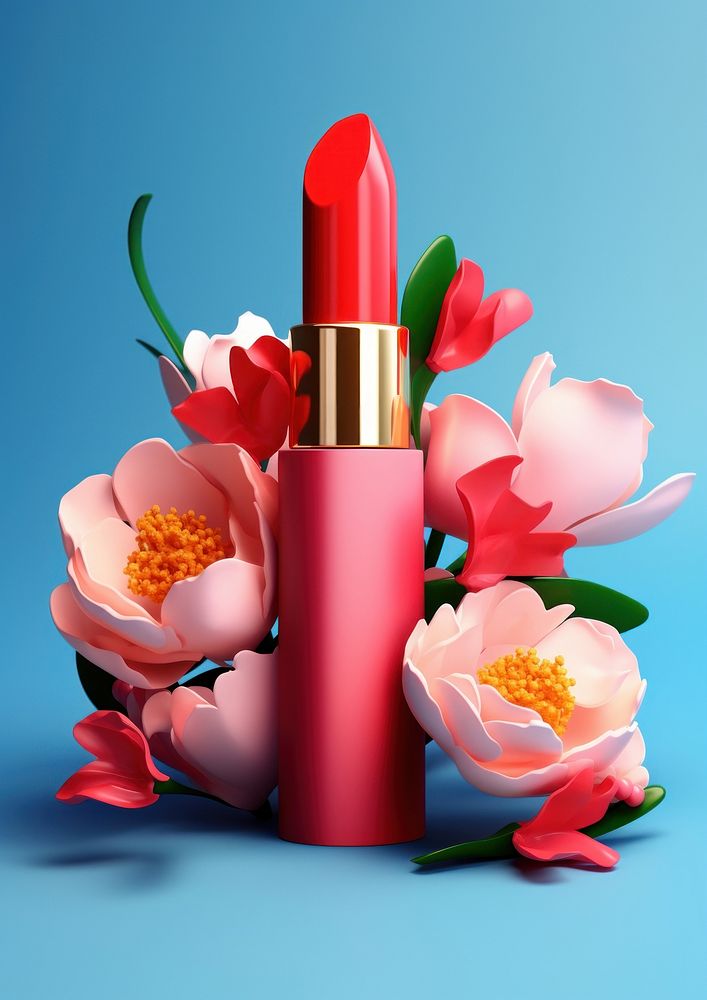 3d Surreal lipstick flowers cosmetics | Premium Photo Illustration ...