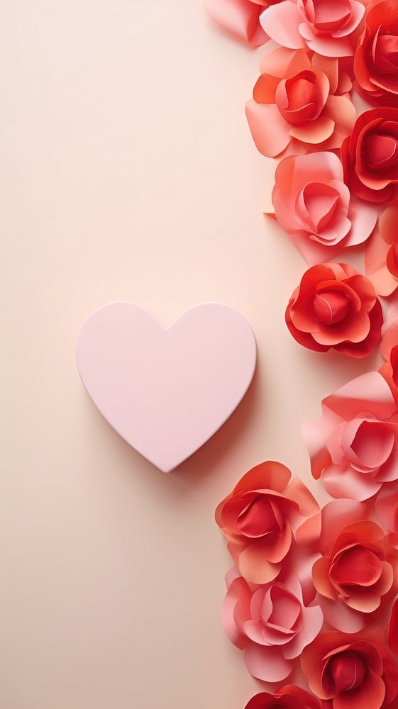 Red heart paper decoration and gift box and rose flower petal plant. AI generated Image by rawpixel.