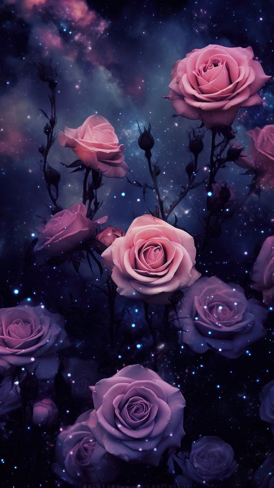 Black roses field backgrounds flower galaxy.
