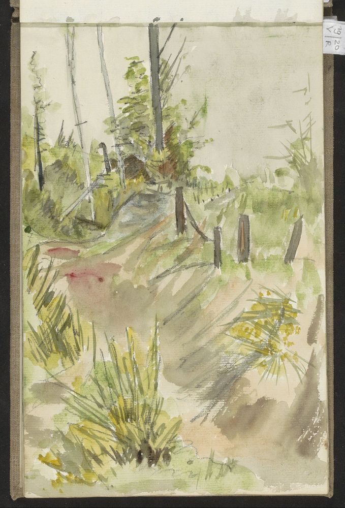 Pad in een heuvellandschap met bomen (c. 1896) by jonkheer Johannes Ludovicus Paulus Bosch van Drakestein