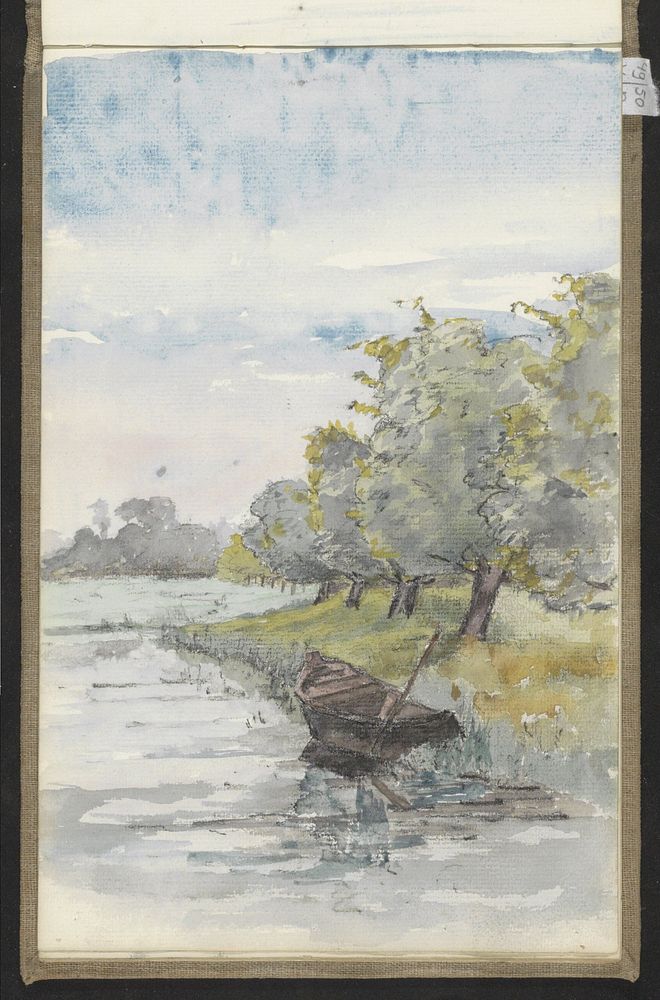 Roeiboot aan een waterkant (c. 1896) by jonkheer Johannes Ludovicus Paulus Bosch van Drakestein