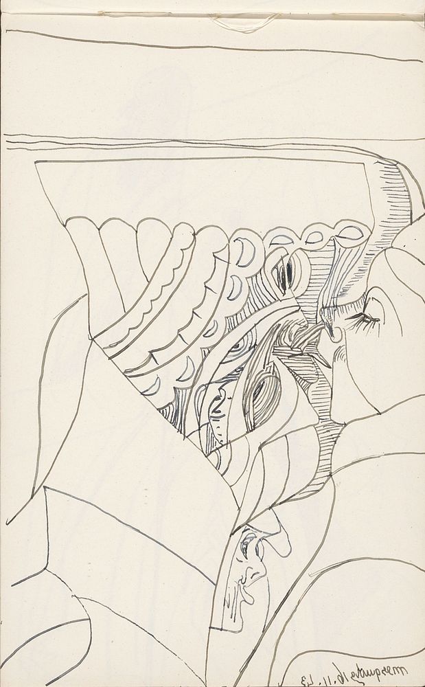 Vrouwenkop met half gesloten ogen in profiel naar links (1943) by Samuel Jessurun de Mesquita