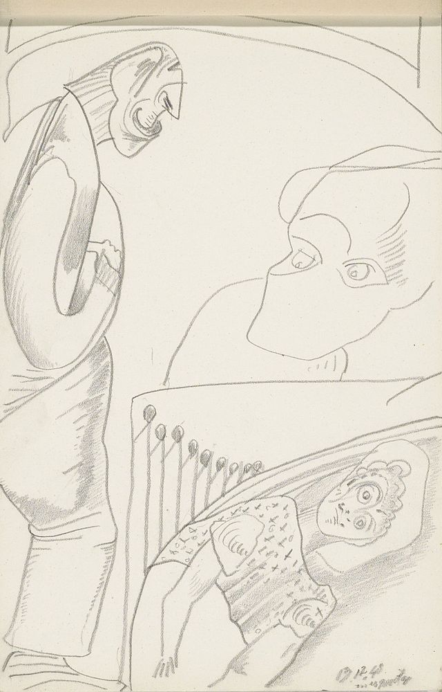 Staande man in profiel naar rechts naast een liggende vrouw (1943) by Samuel Jessurun de Mesquita