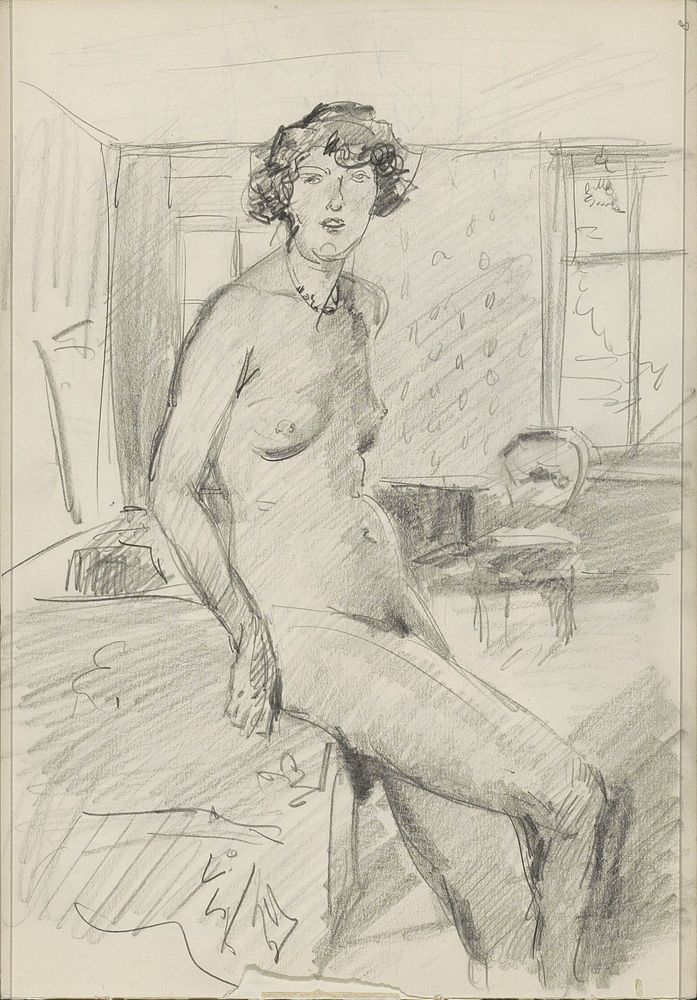 Zittend vrouwelijk naakt in een interieur (c. 1915 - 1934) by Isaac Israels