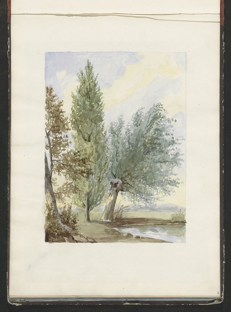 Landschap met bomen aan een waterkant (c. 1819 - c. 1870) by anonymous