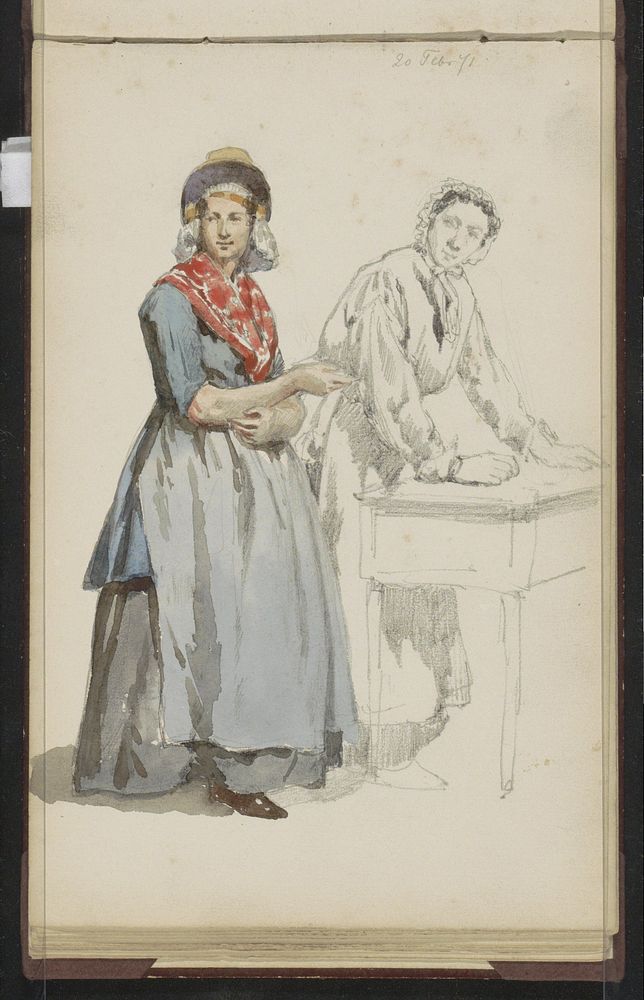 Twee vrouwen bij een tafel (1871) by Cornelis Springer