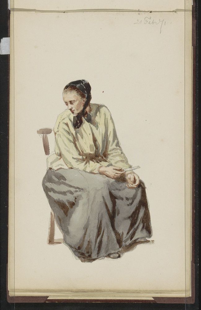 Zittende vrouw met een mes en een aardappel (1871) by Cornelis Springer