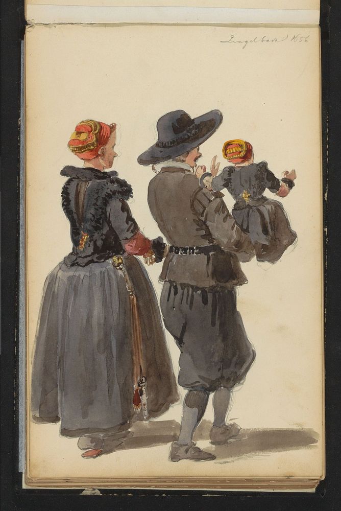 Vrouw en man met kind (c. 1846 - c. 1882) by Cornelis Springer and Johannes Lingelbach