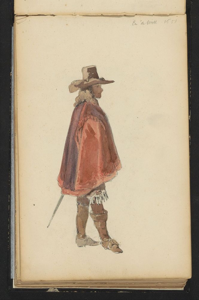 Man in zeventiende-eeuwse kleding (c. 1846 - c. 1882) by Cornelis Springer and Emanuel de Witte