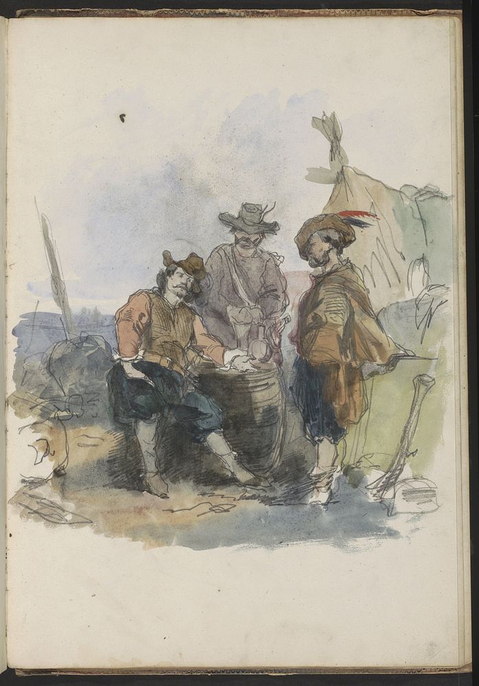 Drie mannen op een kade (1837 - 1881) by Johannes Huybertus van Hove Bzn