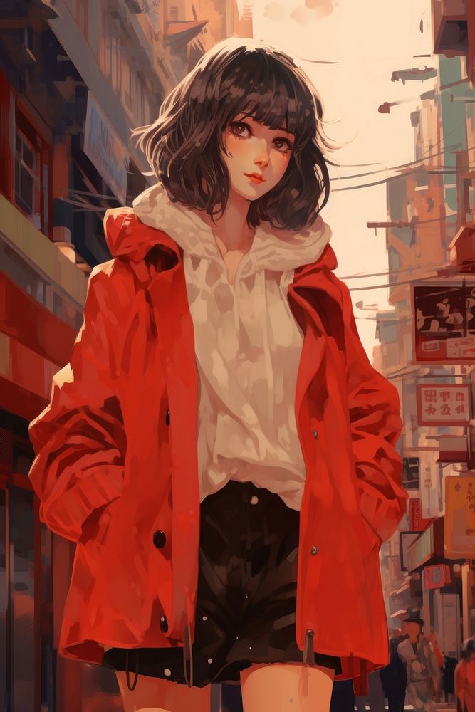 Japanese cool city girl jacket anime coat.