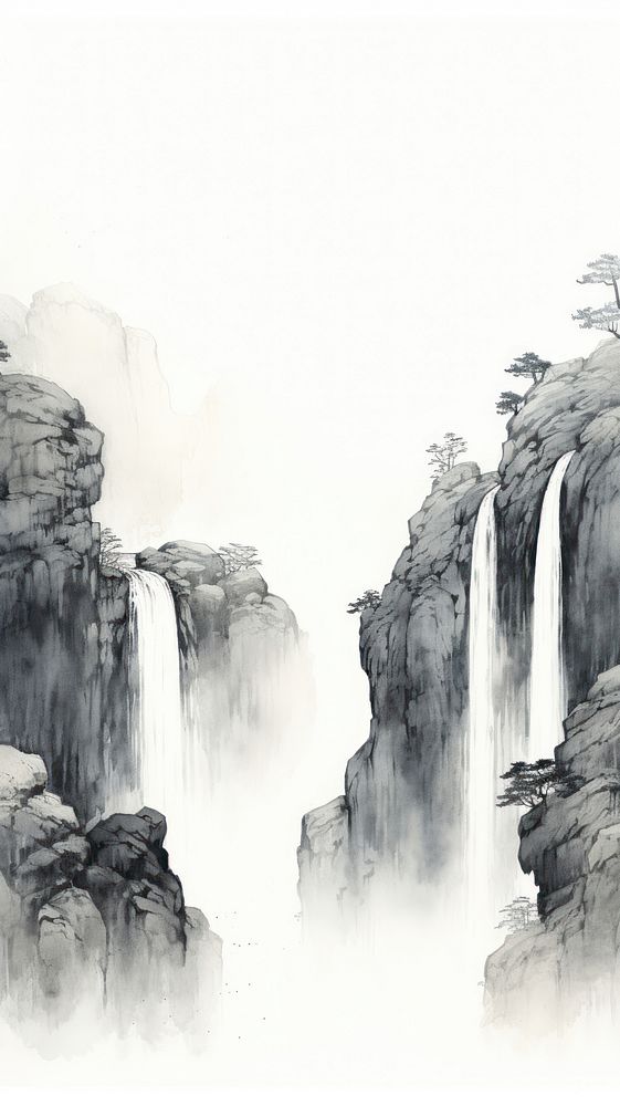 Waterfall drawing nature sketch.
