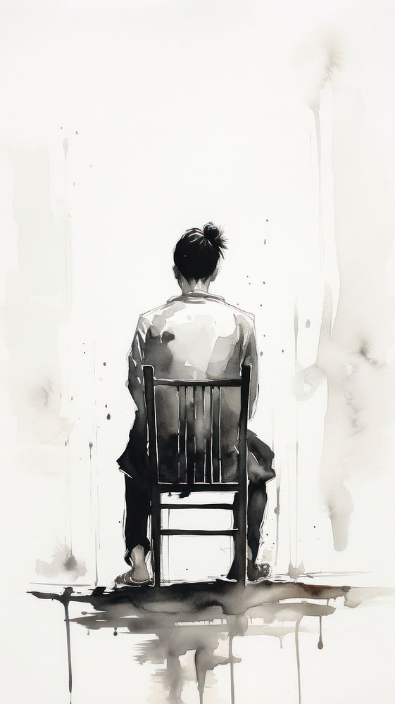 Man sitting chair back furniture painting.
