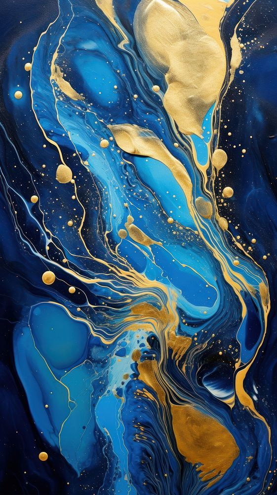 Acrylic pouring art abstract painting blue.