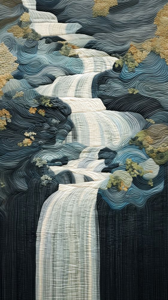 Embroidery of waterfall nature art backgrounds.