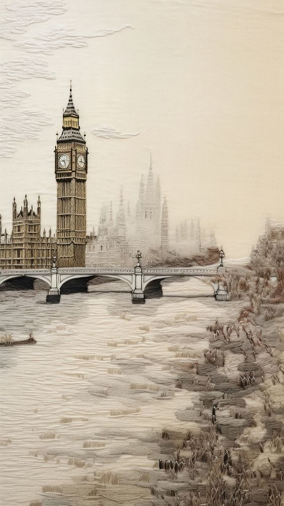 Embroidery of big ben landscapes architecture building tower.