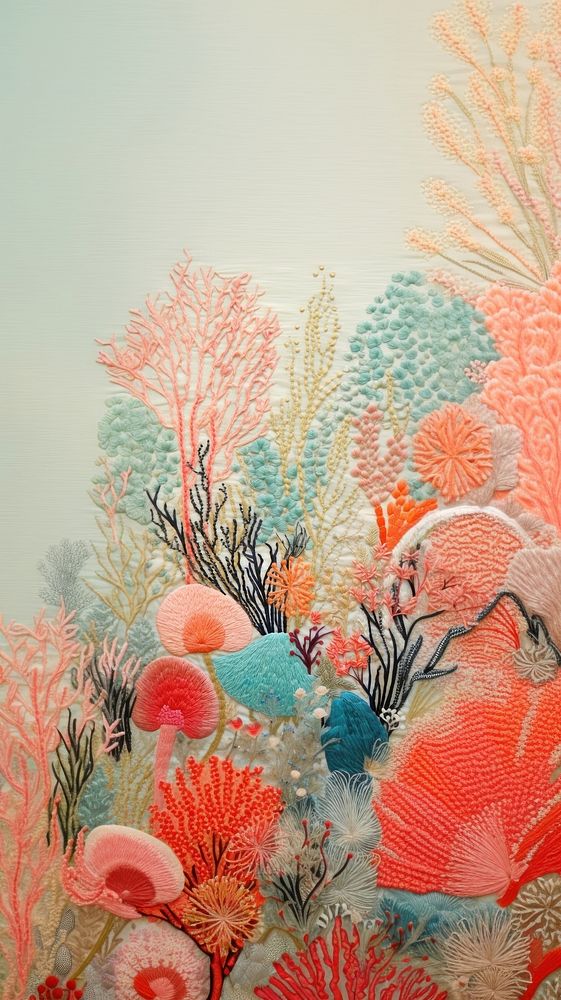 Embroidery of coral reef painting pattern nature.