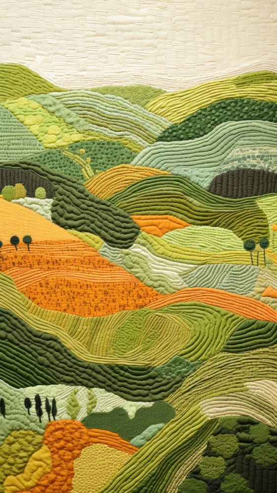 Countryside textile quilt art.