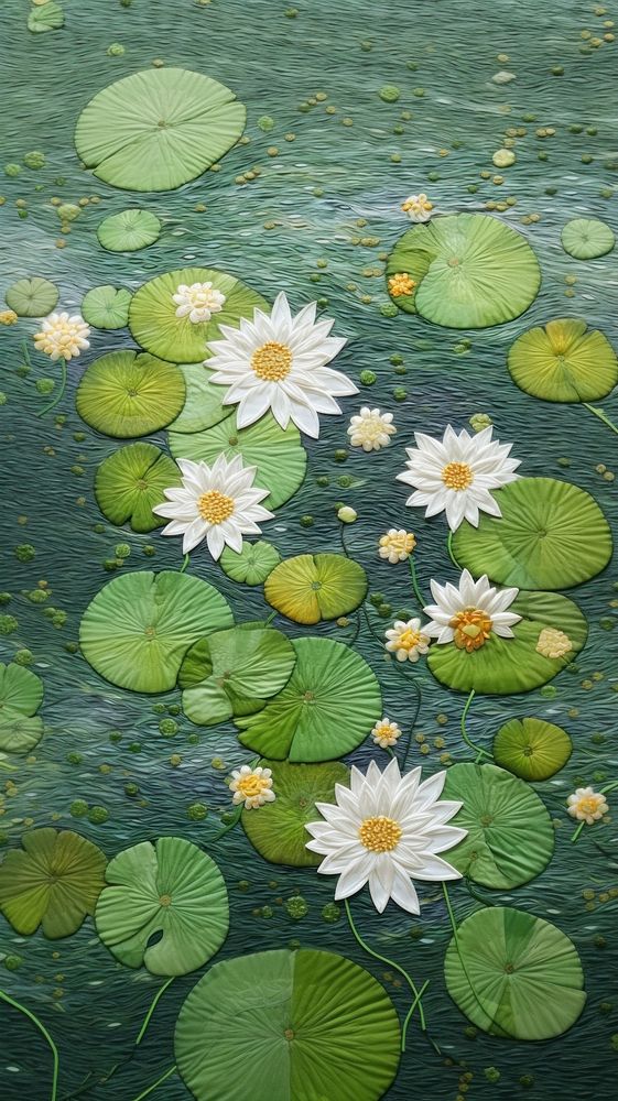 Embroidery of lotus lake outdoors nature flower.