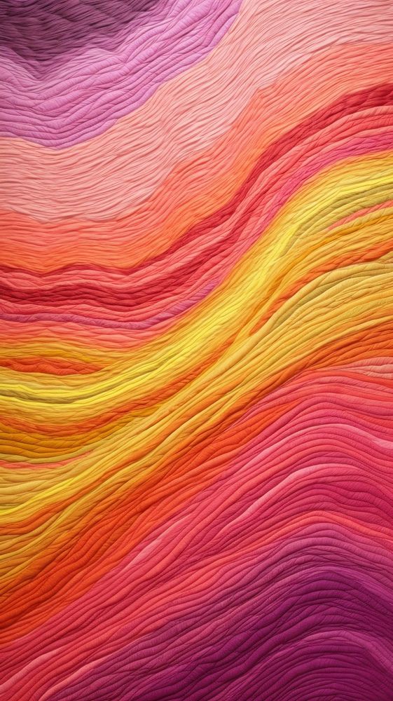 Embroidery of rainbow on mountain pattern textile texture.