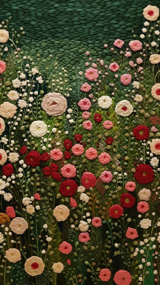 Embroidery of rose garden pattern flower plant.