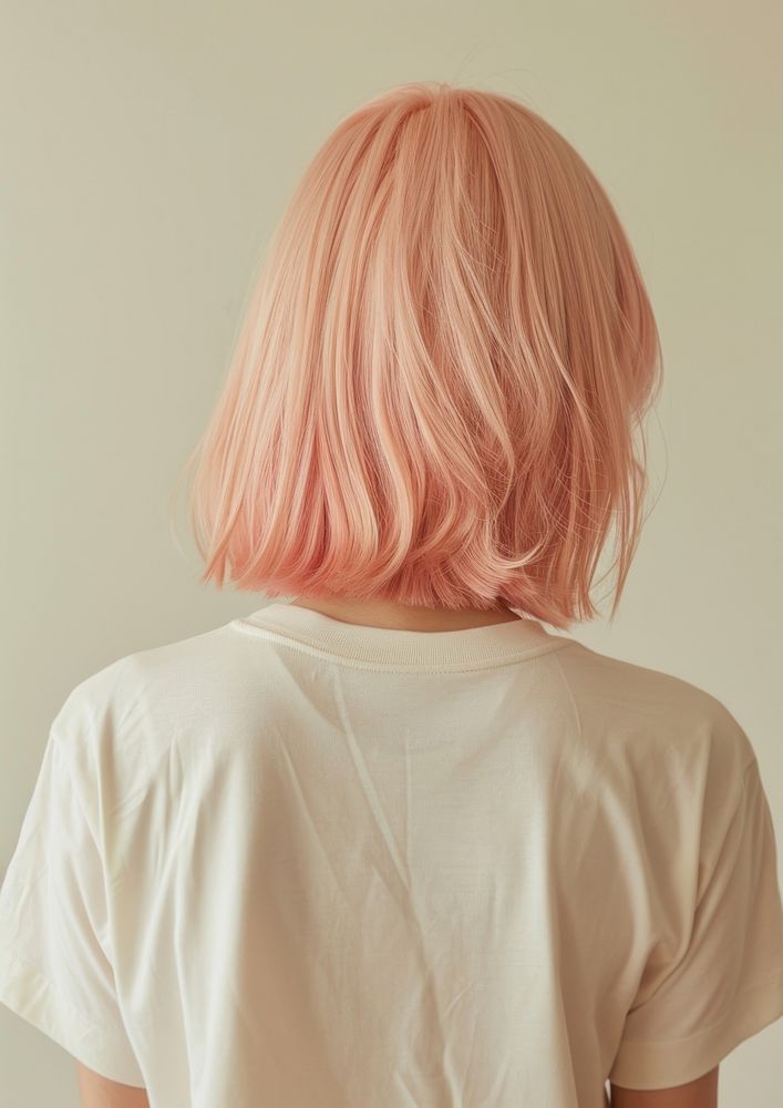 A pink skinhead hair woman wear cream t shirt fashion adult back.