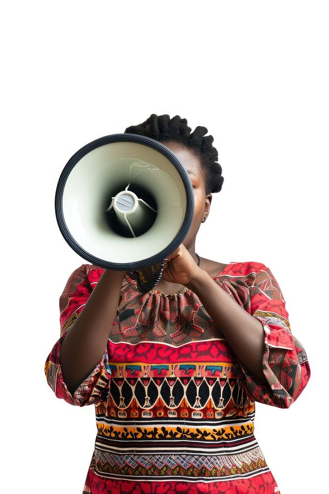 African woman use Megaphone adult white background photographer.