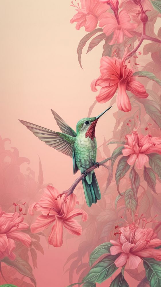 Wallpaper hummingbird flower plant petal.