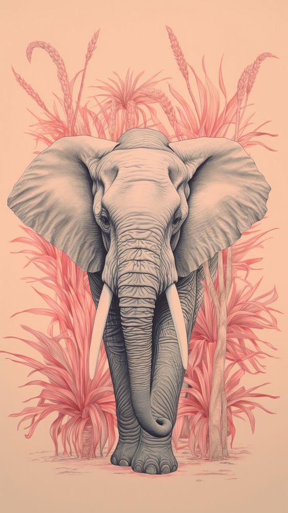 Wallpaper on elephant drawing sketch wildlife.