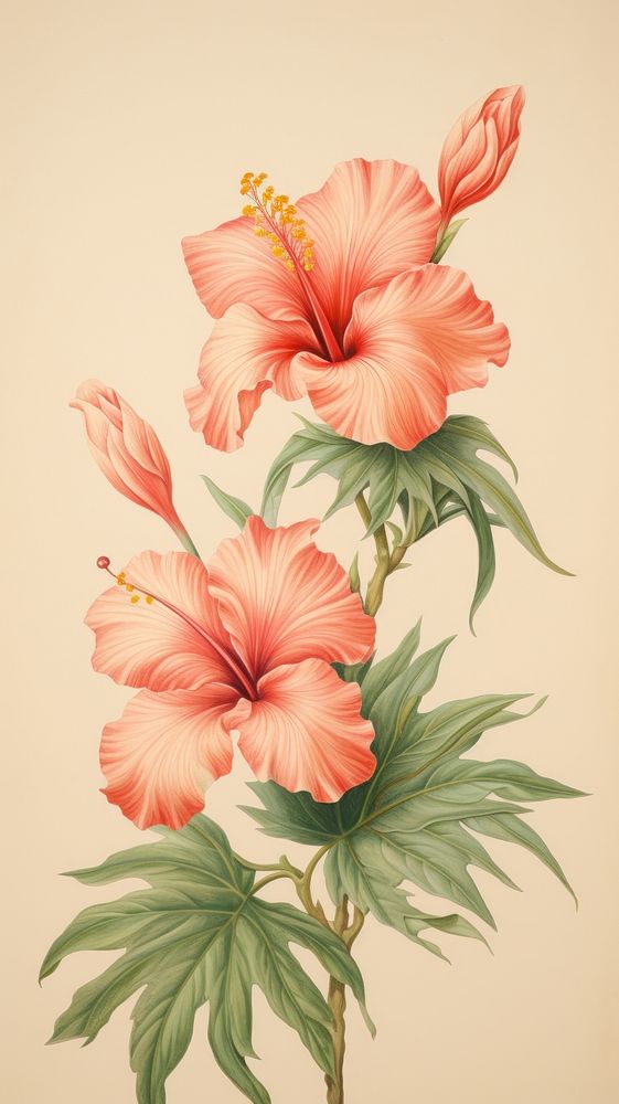 Wallpaper on flower hibiscus drawing sketch.
