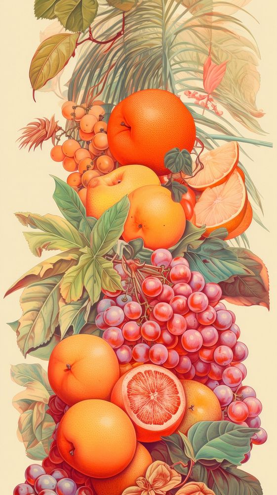 Wallpaper on fruit grapefruit painting drawing.